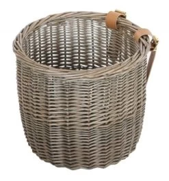 Bobbin Orchard Wicker Round Basket Leather Straps - Natural - 26x24cm